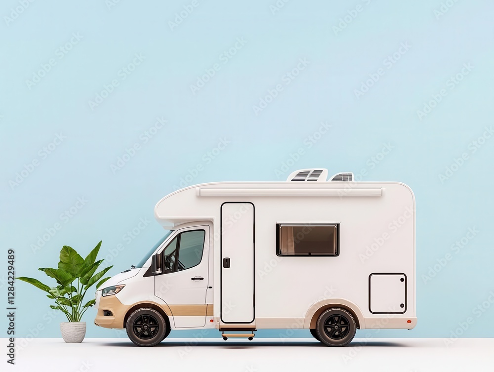 Convertible luxury RV with openair lounge, isolated, seamless indooroutdoor living Convertible luxury RV with openair lounge, isolated, seamless indooroutdoor living