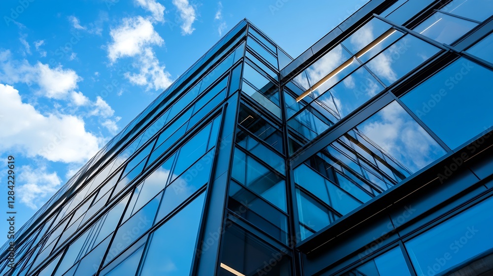 Modern architectural design of a glass building reflecting clouds and blue sky in a vibrant urban setting : Generative AI Modern architectural design of a glass building reflecting clouds and blue sky in a vibrant urban setting : Generative AI