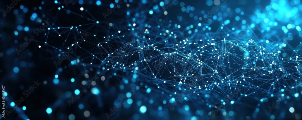 Obraz premium Abstract network of blue dots and lines creating a digital web in a dark space