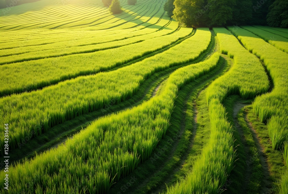 Sunlit Green Field with Wavy Patterns Sunlit Green Field with Wavy Patterns