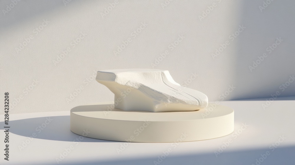 White Abstract Geometric Sculpture on a Podium Against a Textured Background for Display White Abstract Geometric Sculpture on a Podium Against a Textured Background for Display