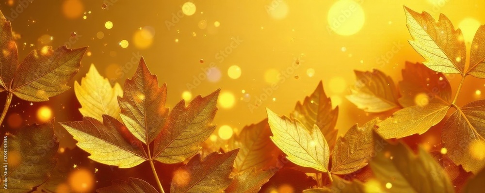 Obraz premium Abstract gold leaf pattern, glittering festive backdrop, holiday background, winter background