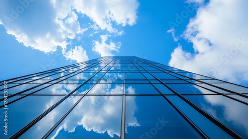 Wallpaper Mural Modern skyscraper reflections under a bright blue sky with fluffy clouds : Generative AI Torontodigital.ca