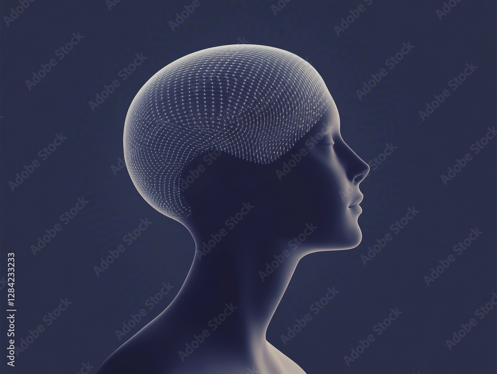 Obraz premium Minimalist Human Head with Digital Neural Network and Abstract Brain Connections 