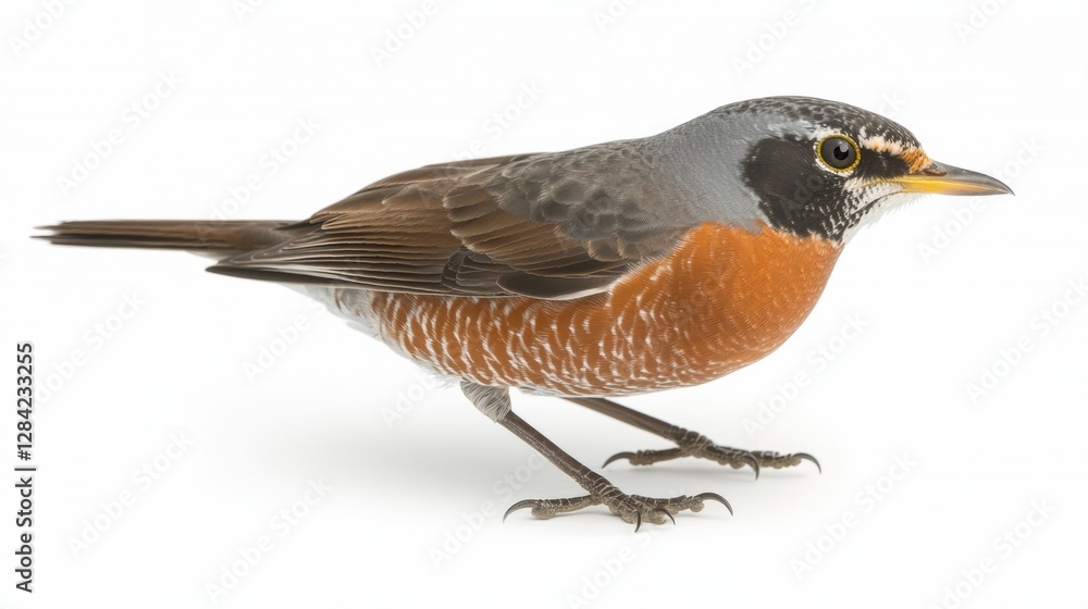 Close Up View of Robin Bird with Brown Feather on Isolated White Background Close Up View of Robin Bird with Brown Feather on Isolated White Background