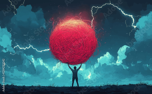 Overthinking and Stress Concept: Anxiety, Self-Doubt, Mental Exhaustion, and Emotional Overload, Businessman with Tangled Thoughts and Overwhelmed Mind