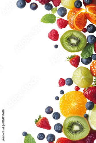 Colorful fresh fruits forming border isolated png transparent background