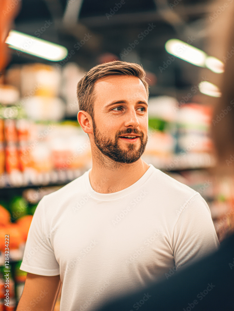 Fototapeta premium Shopping adventure grocery store lifestyle indoor candid daily life