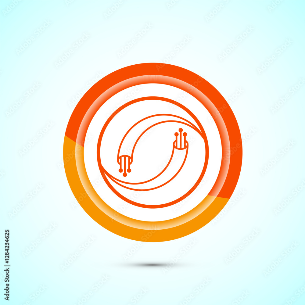 Fiber optic cable icon design illustration. Electric wire sign, digital internet, Orange color button design Fiber optic cable icon design illustration. Electric wire sign, digital internet, Orange color button design