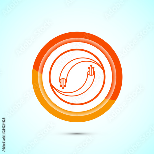 Fiber optic cable icon design illustration. Electric wire sign, digital internet, Orange color button design