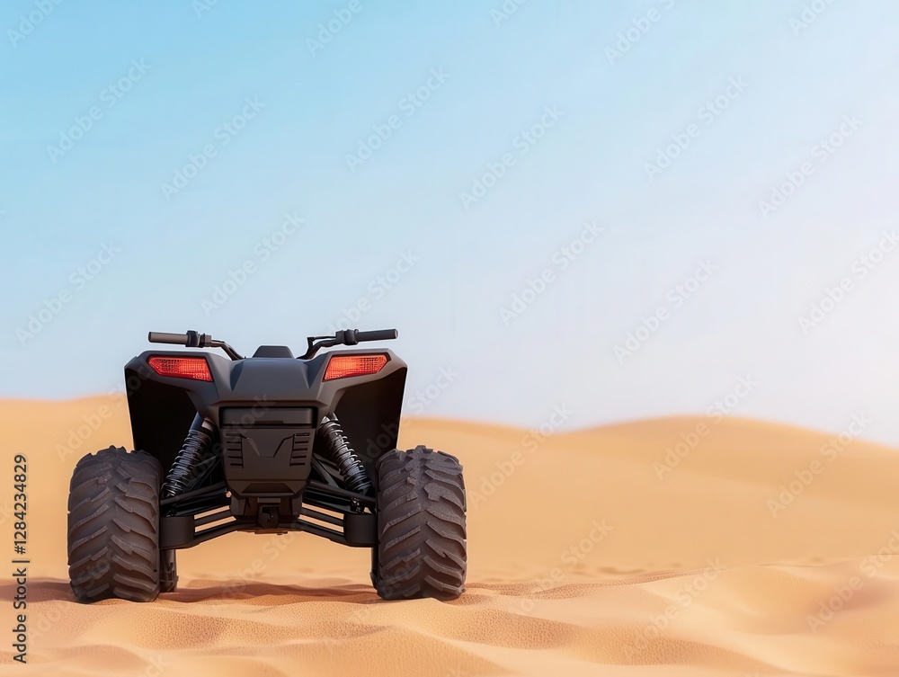 Aggressive desert ATV with dual exhaust, isolated, highspeed sand racer Aggressive desert ATV with dual exhaust, isolated, highspeed sand racer