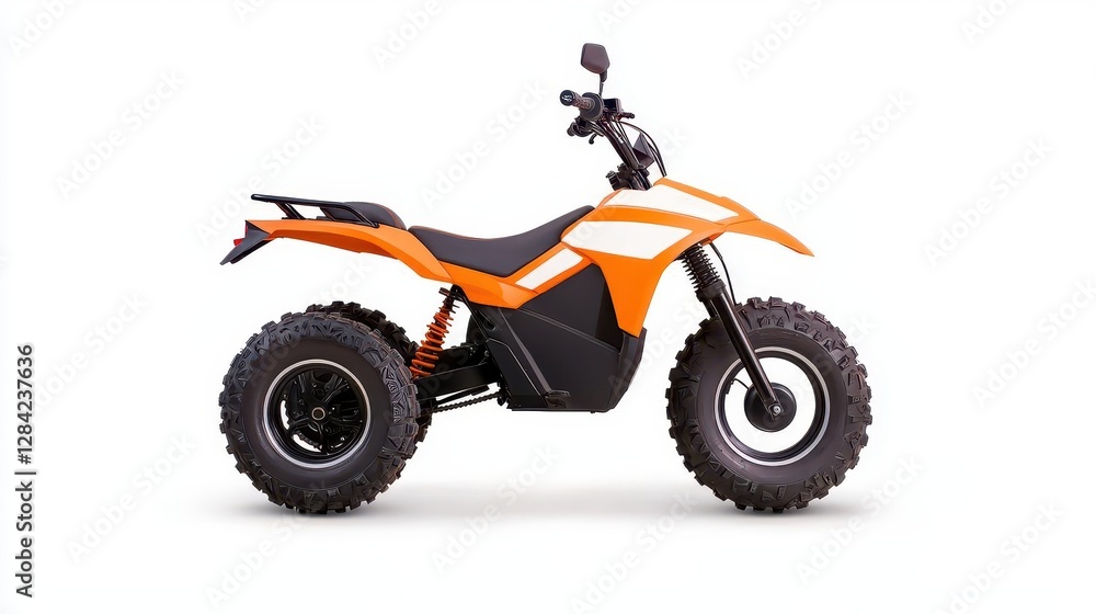 Sleek sports quad bike with custom graphics, isolated, stylish performance Sleek sports quad bike with custom graphics, isolated, stylish performance