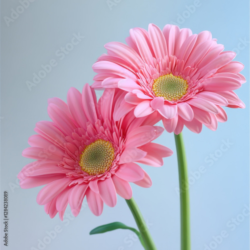 Beautiful pink gerbera daisies with vibrant petals and green centers
