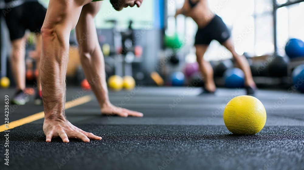 Intense workout session focusing on strength training with vibrant fitness equipment in the background : Generative AI Intense workout session focusing on strength training with vibrant fitness equipment in the background : Generative AI