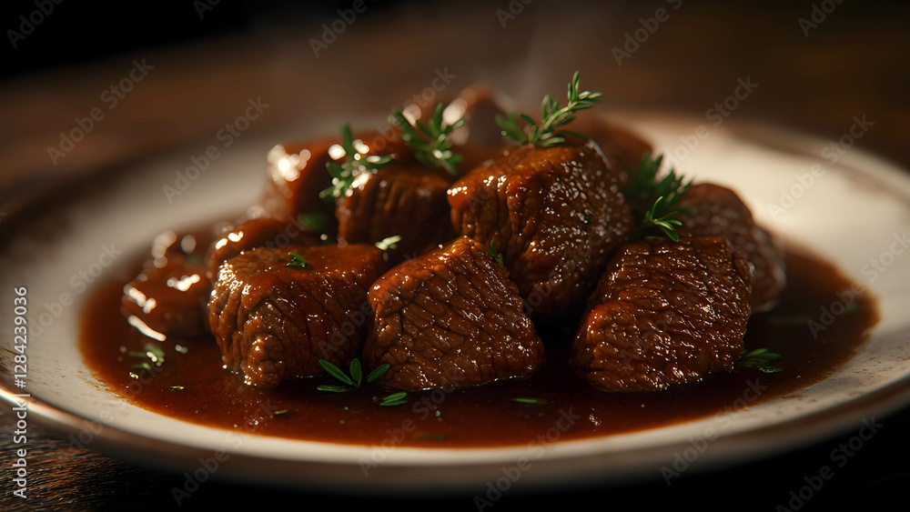 Slow-cooked beef brisket with a smoky barbecue glaze Slow-cooked beef brisket with a smoky barbecue glaze