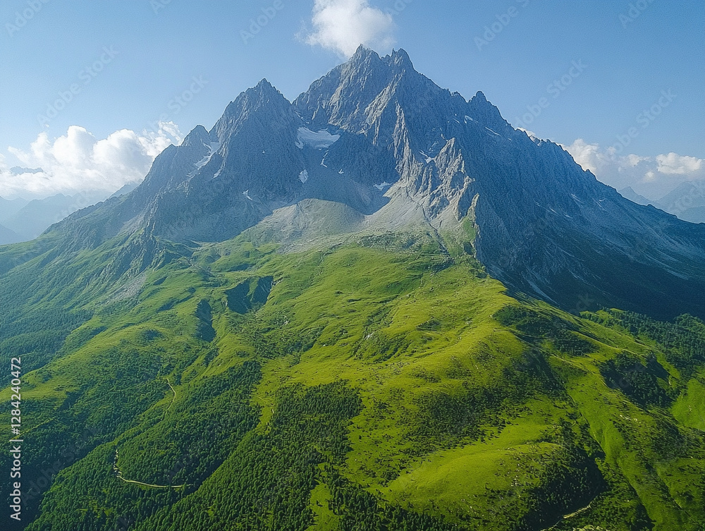 Fototapeta premium Majestic mountain range surrounded by lush greenery