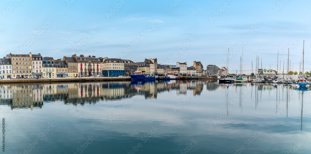 A panorama view across the inner harbor at Cherbourg, France in autumn A panorama view across the inner harbor at Cherbourg, France in autumn