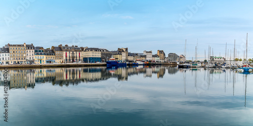 A panorama view across the inner harbor  at Cherbourg, France in autumn