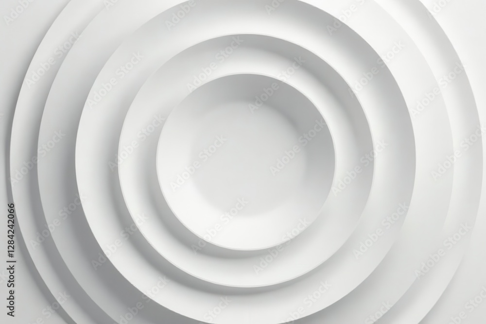 Concentric white circles, random rotation, copy space , clean, banner Concentric white circles, random rotation, copy space , clean, banner