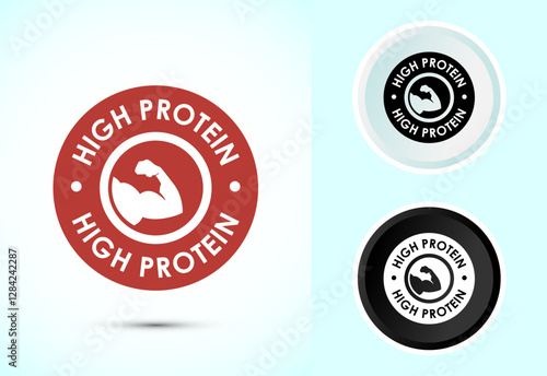 High protein icon, High protein label design for packaging, Nutrition healthy eating badge