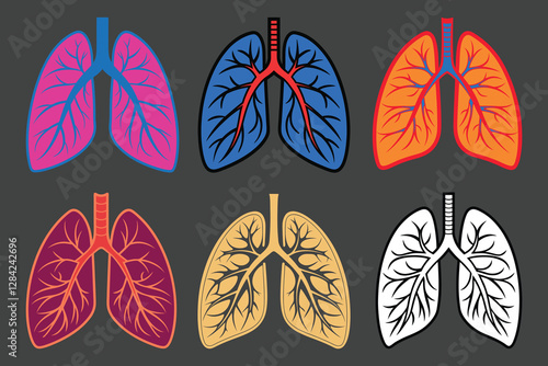 Colorful Anatomical Illustrations of Lungs with Varying Color Schemes