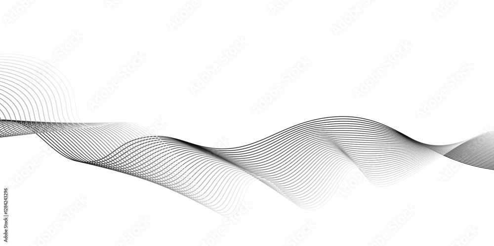 Fototapeta premium Grey and black wave, curve lines on transparent background.Modern grey wave on white background,Abstract black wave lines on white background,black wave for design brochure, website, flyer.