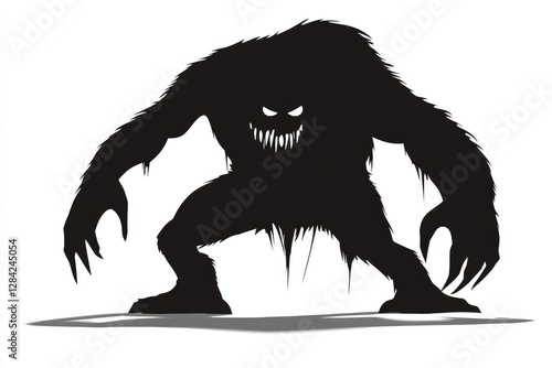 A menacing hairy monster silhouette crouches menacingly photo