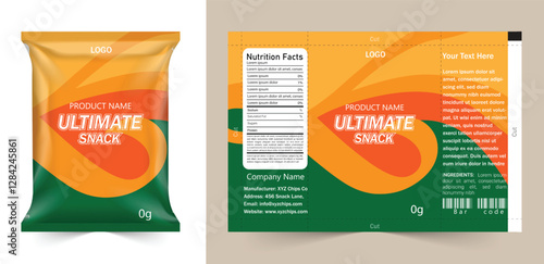 Food packaging design, Chips logo and packet wrap label design editable vector file elegant and corporate professional business chips packaging or chips label..