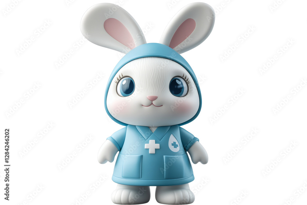 Cute cartoon rabbit dressed as a nurse in blue Cute cartoon rabbit dressed as a nurse in blue