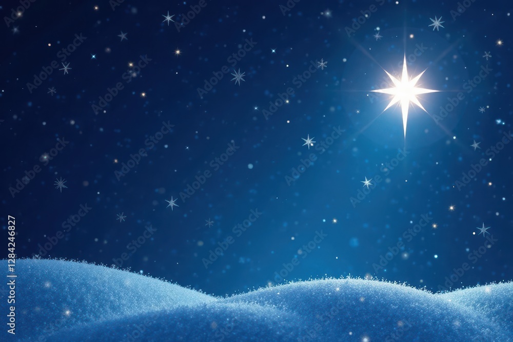 Fototapeta premium Glimmering stars and a bright shooting star on a deep blue Christmas backdrop , sparkle, texture