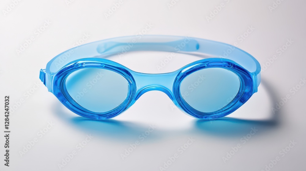 Fototapeta premium A pair of swimming goggles with anti-fog lenses were placed neatly on a white background.