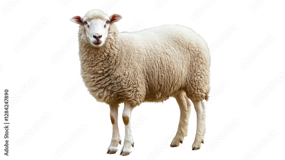 Fototapeta premium Fluffy white sheep standing in a field