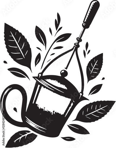 Black Color Tea infuser Silhouette Vector Illustration design, Solid White Background