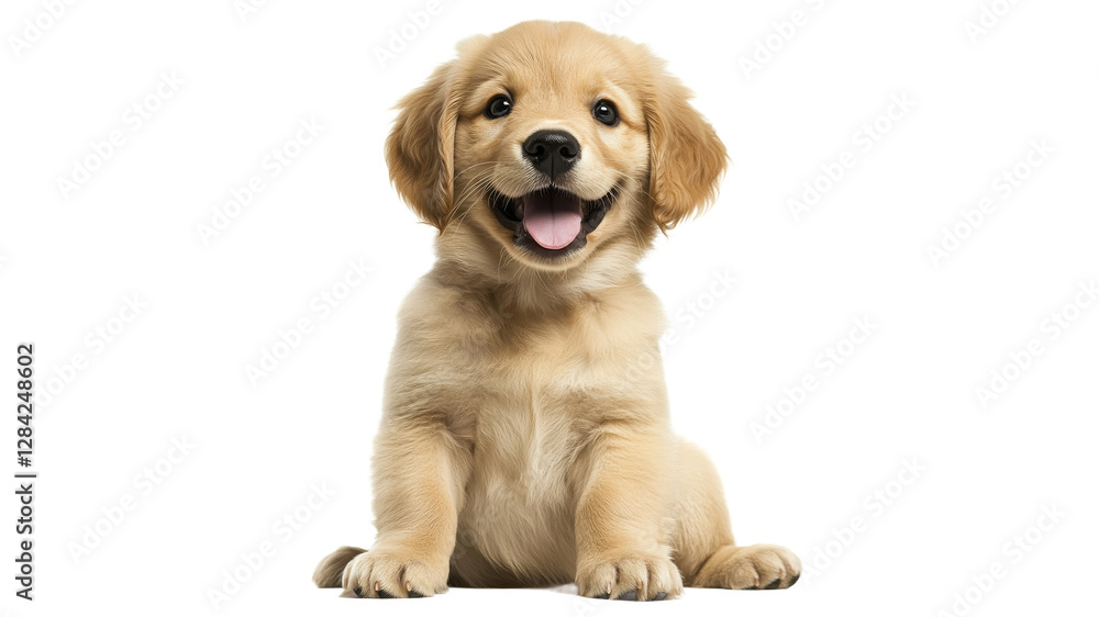 Happy golden retriever puppy sitting and smiling Happy golden retriever puppy sitting and smiling