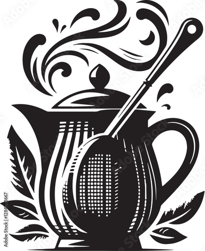 Black Color Tea infuser Silhouette Vector Illustration design, Solid White Background