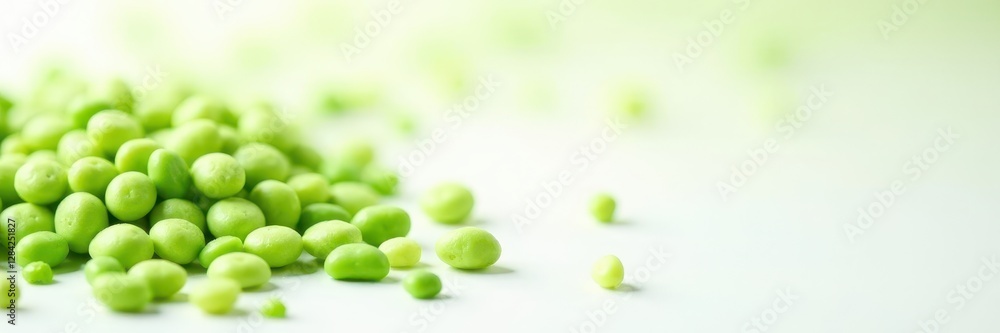 Scattered green lentils on pristine white background, healthy, ingredient, protein Scattered green lentils on pristine white background, healthy, ingredient, protein
