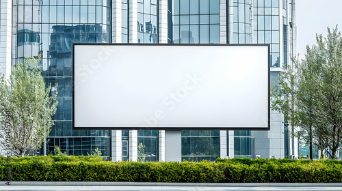 Wallpaper Mural Blank Billboard Advertising Display Against Modern Glass Building With Greenery On A Bright Day Torontodigital.ca