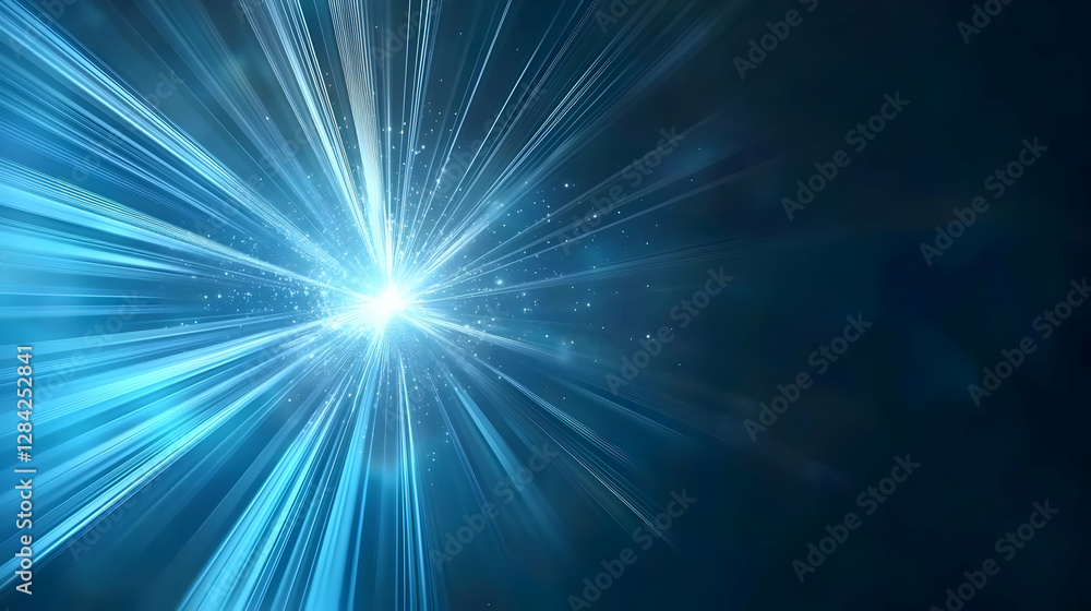 Bright Light Bursting With Blue Rays and Star Particles on Dark Background Bright Light Bursting With Blue Rays and Star Particles on Dark Background