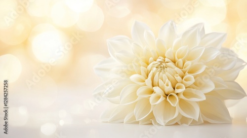 Elegant Cream Dahlia Bloom on Soft Bokeh Background