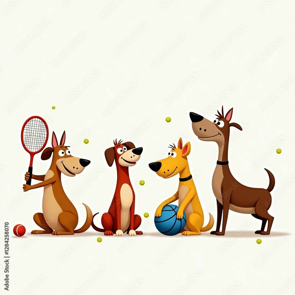 Naklejka premium Dogs, sports, cartoon, playful