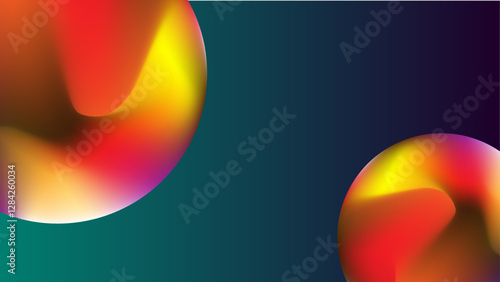 An abstract digital illustration featuring a gradient sphere blending rich hues of gold, orange, deep purple, and red against a brown gradient background. The design has a fluid, molten fee