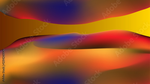 An abstract digital illustration featuring a gradient sphere blending rich hues of gold, orange, deep purple, and red against a brown gradient background. The design has a fluid, molten fee