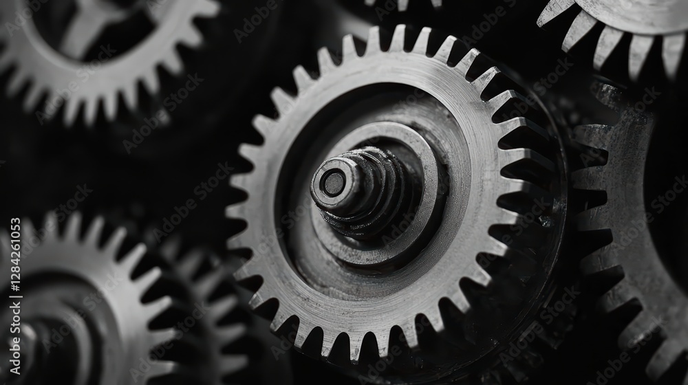 Close-up of Interlocking Metal Gears in Motion and Detail Close-up of Interlocking Metal Gears in Motion and Detail