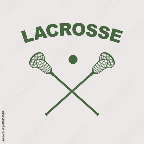 Lacrosse symbol of crossed sticks in green color on light background, vector. Logo in vintage style for Lacrosse, vector. 