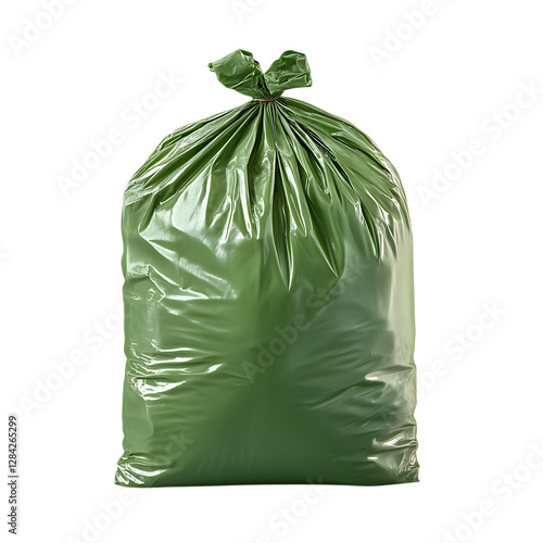 Green Trash Bag PNG Against Transparent Background for Waste Management, Sanitation Services, or Eco-Friendly Recycling Concepts