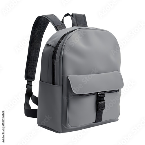 Grey Backpack PNG Against Transparent Background for Travel Gear, Casual Fashion, or Adventure Branding photo