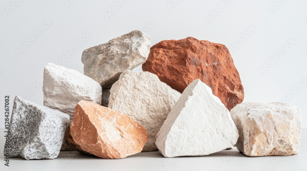 Heap of Rough Natural Stones Displayed on Light Background Heap of Rough Natural Stones Displayed on Light Background