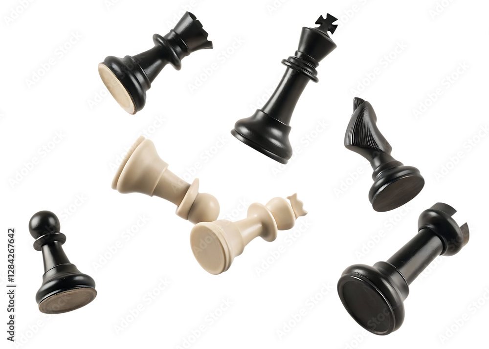 Falling chess pieces on the board isolated on transparent background.png Falling chess pieces on the board isolated on transparent background.png