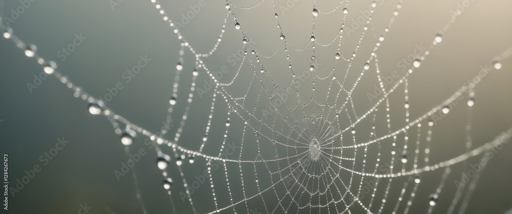 Naklejka premium Dew drops glisten on delicate spider web threads in a halftone texture