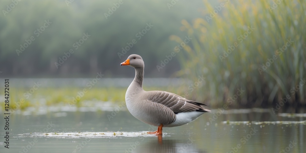 Cotton Pigmy Goose Standing Gracefully in Serene Wetland Habitat Cotton Pigmy Goose Standing Gracefully in Serene Wetland Habitat